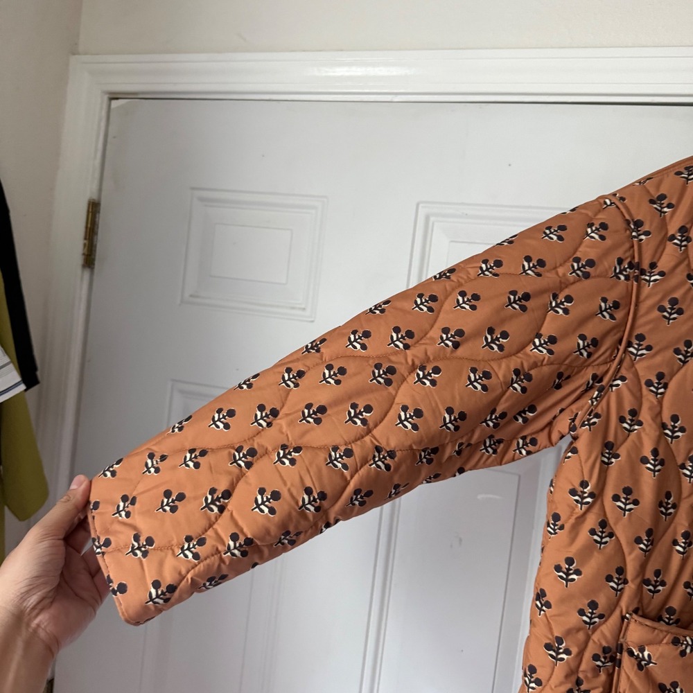MAREA rust orange floral quilted puffer full zip up hooded lightweight coat - Picture 4 of 8
